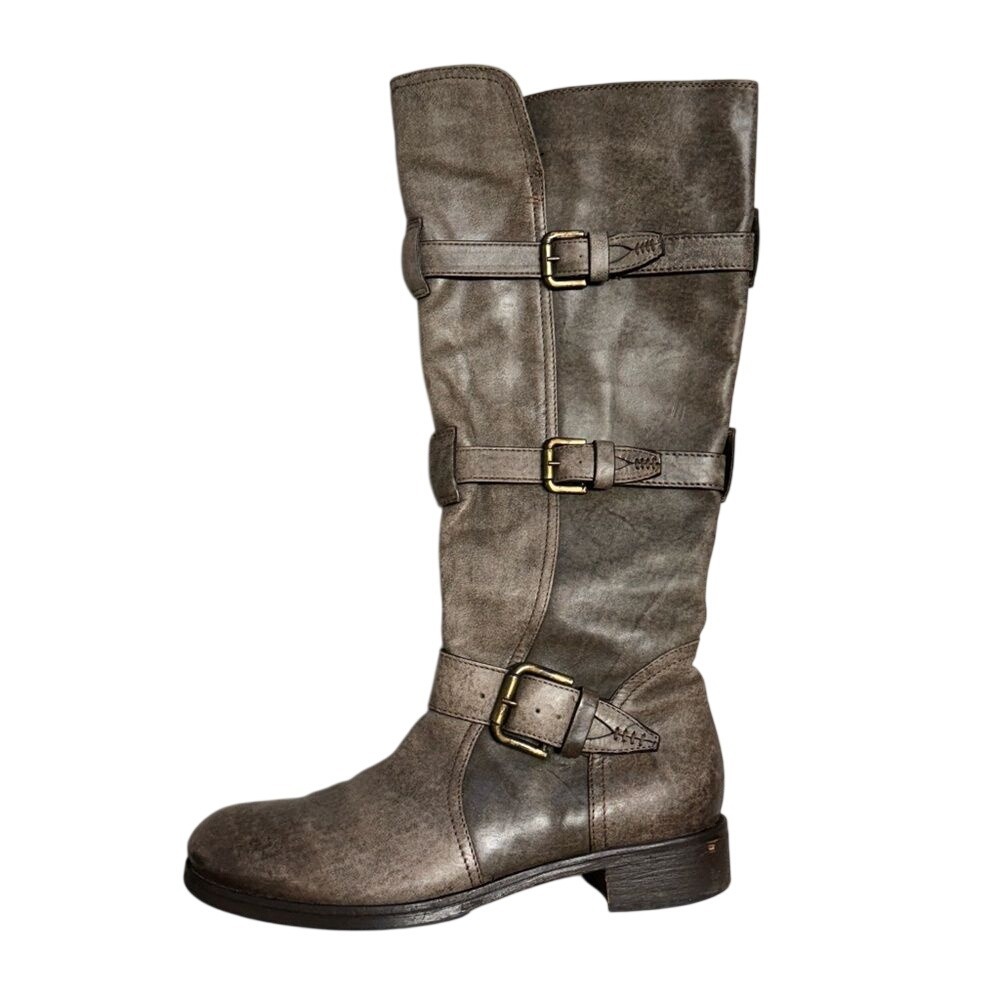 ALBERTO FERMANI Knee-High Boots Buckled Moto Sz. 38.5‎ EU 8 US Taupe Brown ITALY - Picture 6 of 15